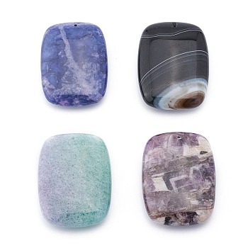 Natural Gemstone Pendants, Rectangle, Mixed Dyed and Undyed, 45~47.5x32~35x10~12.5mm, Hole: 1.2mm