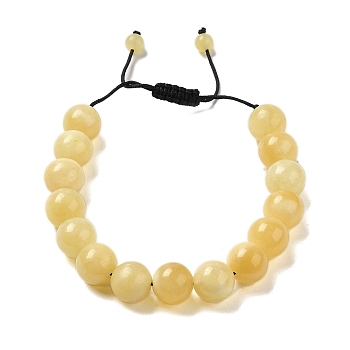 12.5mm Round Natural Yellow Jade Braided Bead Bracelets for Women Men, Inner Diameter: 2~3-1/8 inch(4.95~8.05cm)