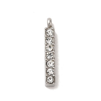 304 Stainless Steel Rhinestone Pendants, Rectangle, Stainless Steel Color, 18x3x2.5mm, Hole: 1.5mm