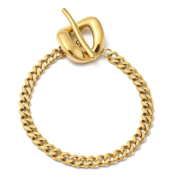 Ion Plating(IP) 304 Stainless Steel Curb Chains for Women, with Toggle Clasps, Real 18K Gold Plated, 7-7/8 inch(20cm)