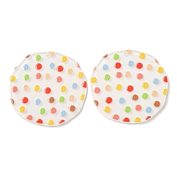 Opaque Acrylic Pendants, Flat Round, Colorful, 36.5x37x2.5mm, Hole: 1.6mm