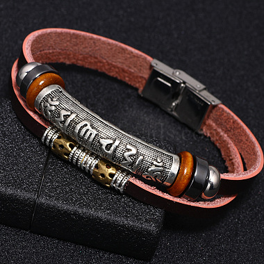 Bracelets multi-rangs avec cordon en cuir(BJEW-F352-13M)-4