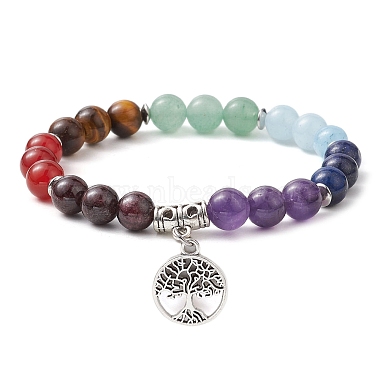 3Pcs 3 Styles Chakra Gemstone Beaded Stretch Bracelets(BJEW-JB10204)-2