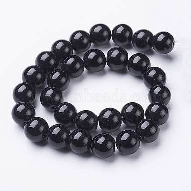 Verre noir perles rondes brins(X-GR12mm27Y)-3