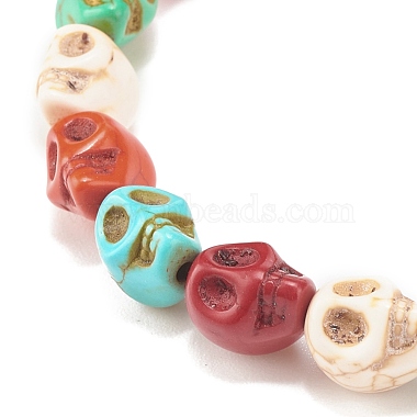 bracelet extensible en perles de crâne synthétique turquoise (teint)(BJEW-JB08056)-6
