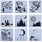 Flower and Bird Theme/Starry Sky Plastic Painting Stencils, Drawing Template, for DIY Scrapbooking, Mixed Shapes, White, 13x13x0.02cm, 9sheets/set(DIY-CP0001-23)