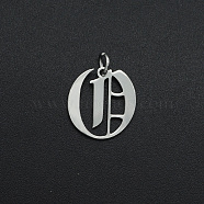 304 Stainless Steel Pendants, with Jump Ring, Old English, Letter, Laser Cut, Stainless Steel Color, Letter.O, 15x14x1mm, Hole: 3mm(STAS-R111-JA565-O)