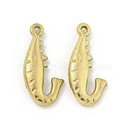 Ion Plating(IP) 304 Stainless Steel Pendants, Shrimp Charm, Real 18K Gold Plated, 20.5x9.5x3mm, Hole: 1.5mm(STAS-I307-553G)