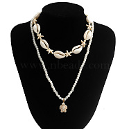 Men's Beach Style Shell Turtle Pearl Double Layer Necklaces, niche personalized handmade collarbone chain(SV5296)