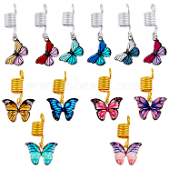 12Pcs Alloy Hair Coil Cuffs Set, Dreadlock Accessories, Spiral Hair Decoration, with 304 Stainless Steel Jump Rings and Alloy Enamel Butterfly Pendant, Mixed Color, 36~45mm, 2 color, 6pcs/color, 12pcs/set(PALLOY-PH01465)