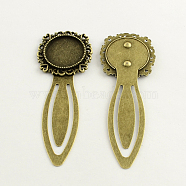 20mm Tray Bookmark Cabochon Settings, Iron with Alloy Flat Round Tray, Lead Free, Nickel Free & Cadmium Free,78x29x3mm, Antique Bronze, 78x29x3mm(PALLOY-S033-20AB-NR)