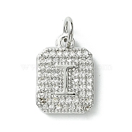 Rack Plating Brass Micro Pave Clear Cubic Zirconia Charms, Long-Lasting Plated, Lead Free & Cadmium Free, Rectangle with Letter Pattern, with Jump Ring, Platinum, Letter I, 14x9.5x2mm, Hole: 3mm(KK-G501-01I-P)