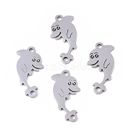 201 Stainless Steel Links connectors, Laser Cut, Dolphin, Stainless Steel Color, 17x8.5x1mm, Hole: 1.4mm(STAS-R104-042P)