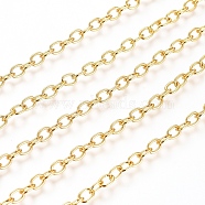3.28 Feet Brass Cable Chains, Soldered, Flat Oval, Long-Lasting Plated, Real 18K Gold Plated, 5x3.5x0.7mm(X-CHC-G007-05G)