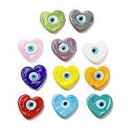 Handmade Evil Eye Lampwork Beads, No Hole/Undrilled, Heart, Mixed Color, 28~29x30x6~6.5mm(LAMP-F033-M)