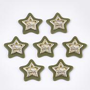 Opaque Acrylic Pendants, with Alloy Findings, Star with Word Love, Light Gold, Olive Drab, 29x30x4mm, Hole: 2mm(MACR-T031-06D)