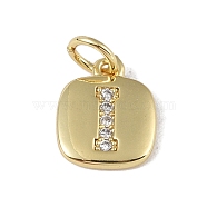 Rack Plating Brass Micro Pave CLear Cubic Zirconia Charms, with Jump Rings, Cadmium Free & Lead Free, Long-Lasting Plated, Real 18K Gold Plated, Letter I, 11.5x9x1.5mm, Hole: 2.8mm(KK-E110-14G-I)