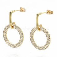 Brass Micro Pave Cubic Zirconia Dangle Stud Earrings, with Earring Backs, Nickel Free, Ring, Real 16K Gold Plated, Clear, 30mm, Pin: 0.8mm(EJEW-S208-132B-NF)