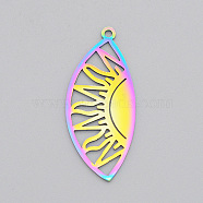201 Stainless Steel Pendants, Laser Cut, Eye with Sun, Rainbow Color, 35x15x1mm, Hole: 1.5mm(STAS-S105-LA511)