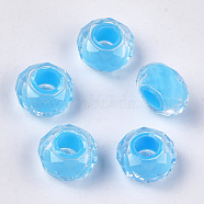 Resin Beads, Large Hole Beads, Faceted, Rondelle, Deep Sky Blue, 13~13.5x7.5~8mm, Hole: 5.5mm(RPDL-S013-05I)