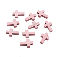 Dyed Wood Pendants, Religion, Cross, Pink, 21.5x14.5x4.5mm, Hole: 1.2mm, 50pcs/bag(WOOD-WH0025-60B)