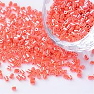 Opaque Colors Lustered Two Cut Glass Seed Beads, Round Hole, Hexagon, Orange Red, 2~6x2mm, Hole: 0.5mm, about 21000pcs/450g, 450g/bag(SEED-Q022-130)