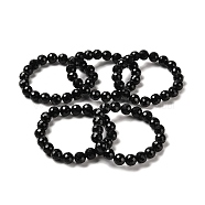 Natural Black Tourmaline Beaded Stretch Bracelets, Faceted Round, Inner Diameter: 2 inch(4.95~5.2cm)(BJEW-K233-01C-03)