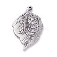 304 Stainless Steel Pendants,  Leaf with Peanut , Stainless Steel Color, 25x15.5x2mm, Hole: 0.8mm(STAS-P288-10P)