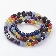 Natural Mixed Gemstone Beaded Wrap Bracelets, 4-Loop, with Alloy Beads and Brass Textured Beads, 29-1/8 inch(740mm)(BJEW-JB02581)
