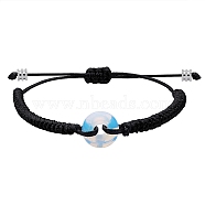 Opalite Donut Braided Bead Bracelet, Adjustable Gemstone Bracelet for Women, Black, Inner Diameter: 2~3-3/8 inch(5~8.6cm)(BJEW-SW00047-10)