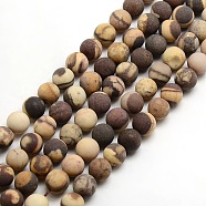 Frosted Natural Zebra Jasper Round Bead Strands, 8mm, Hole: 1mm, about 47~49pcs/strand, 14.9~15.6 inch(G-M064-8mm-03)