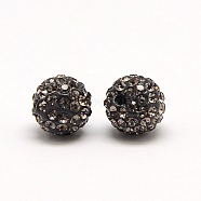 Polymer Clay Rhinestone Beads, Pave Disco Ball Beads, Grade A, Round, PP6, Black Diamond, PP6(1.3~1.35mm), 4mm, Hole: 1mm(RB-A053-4mm-12)