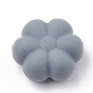 Food Grade Eco-Friendly Silicone Beads, Chewing Beads For Teethers, DIY Nursing Necklaces Making, Flowerr, Gray, 14x13x6mm, Hole: 2mm(SIL-N001-03A)