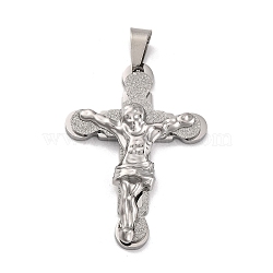 Non-Tarnish 304 Stainless Steel Pendants, Cross with Jesus Charm, Religion, Stainless Steel Color, 45x31.5x6mm, Hole: 4.5x8mm(STAS-Z080-15P)