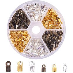 450Pcs 3 Colors Iron Cord Ends, Folding Crimp Ends, Antique Bronze/Silver/Golden, 6x3x2.3mm, Hole: 1.2mm, 9x3.5x4mm, Hole: 2mm(IFIN-PH0023-10)