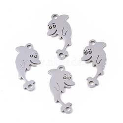 Tarnish Resistant 201 Stainless Steel Links connectors, Laser Cut, Dolphin, Stainless Steel Color, 17x8.5x1mm, Hole: 1.4mm(STAS-R104-042P)