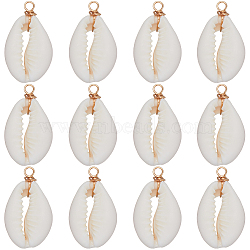30Pcs Natural Cowrie Shell Pendants, Shell Charms with Eco-Friendly Copper Wire Loops, Real 18K Gold Plated, 27~30x14~15x7~7.5mm, Hole: 4mm(SHEL-SC0001-31A)