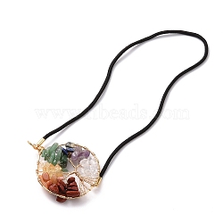 4Pcs Elastic Bookmarks, Tree of Life Tumbled Natural Gemstone Beaded Book Marker, Flat Round, with 1Pc Rectangle Velvet Pouches, 325x2mm(AJEW-SZ0002-36)