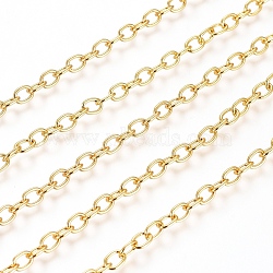 3.28 Feet Brass Cable Chains, Soldered, Flat Oval, Long-Lasting Plated, Real 18K Gold Plated, 5x3.5x0.7mm(X-CHC-G007-05G)