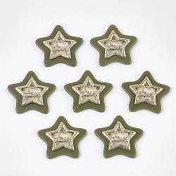 Opaque Acrylic Pendants, with Alloy Findings, Star with Word Love, Light Gold, Olive Drab, 29x30x4mm, Hole: 2mm(MACR-T031-06D)