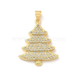 Brass Micro Pave Cubic Zirconia Pendants, Christmas Tree Charms, Real 18K Gold Plated, 27.5x22x3mm, Hole: 5x3.5mm(KK-U044-02G-02)