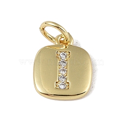 Rack Plating Brass Micro Pave CLear Cubic Zirconia Charms, with Jump Rings, Cadmium Free & Lead Free, Long-Lasting Plated, Real 18K Gold Plated, Letter I, 11.5x9x1.5mm, Hole: 2.8mm(KK-E110-14G-I)