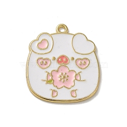 Aloy Enamel Pendants, Pig Charms, White, 27x24x1mm, Hole: 1.8mm(FIND-Z043-06B)