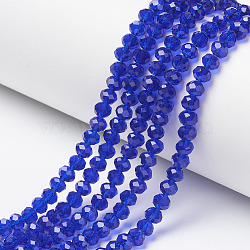 Glass Beads Strands, Faceted, Rondelle, Blue, 8x6mm, Hole: 1mm, about 65~68pcs/strand, 15.7~16.1 inch(40~41cm)(X-EGLA-A034-T8mm-D06)