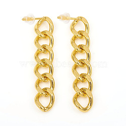 Brass Curb Chain, Twisted Chain Dangle Stud Earrings, with Ear Nuts, Long-Lasting Plated, Real 18K Gold Plated, 39mm, Pin: 0.7mm(EJEW-G282-01G)