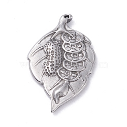 Non-Tarnish 304 Stainless Steel Pendants, Leaf with Peanut , Stainless Steel Color, 25x15.5x2mm, Hole: 0.8mm(STAS-P288-10P)