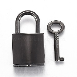 Rectangle Alloy Padlock Mini Lock with Key, for Jewelry Box Storage Box Diary Book, Electrophoresis Black, 35.5x20.5x11mm, Hole: 10x12mm(PALLOY-H191-02EB)