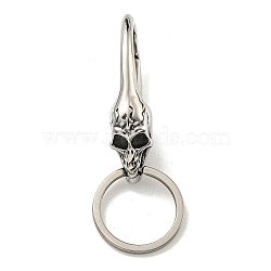 Tibetan Style 316 Surgical Stainless Steel Fittings with 304 Stainless Steel Key Ring, Skull, Antique Silver, 77.5mm(FIND-Q101-16AS)