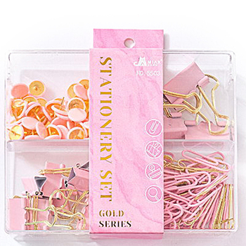 Plastic & Metal Push Pins & Paper Clips & Clips Assorted Kit, for Photos Wall, Maps, Bulletin Board, Pink, 100x125x30mm, 215pcs/box