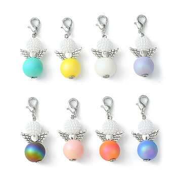 Angel Acrylic Bead Pendant Decorations, with Alloy Clasps, Mixed Color, 54mm, 8pcs/set